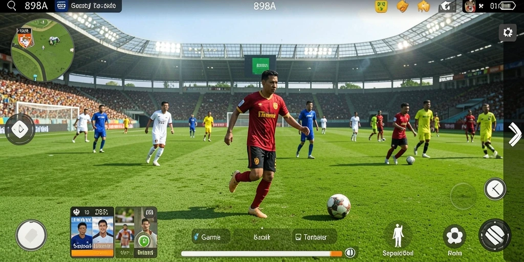 Screenshot gameplay 898A menampilkan pertandingan sepak bola yang intens.