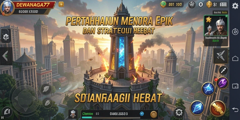 Gameplay menarik DEWANAGA77 dengan menara dan musuh.