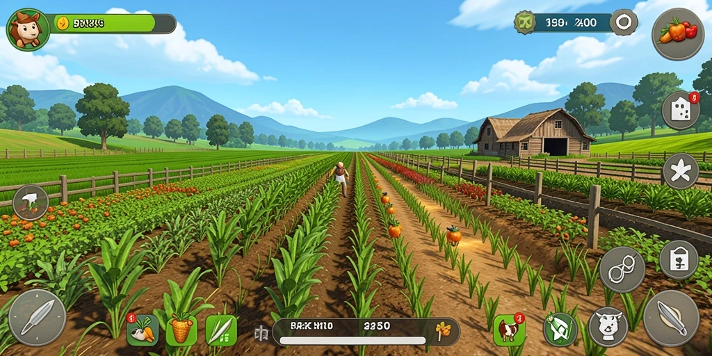 Tangkapan layar gameplay <strong>DIREKTURTOTO</strong> menampilkan ladang yang subur dan hewan ternak yang hidup.