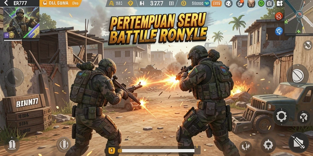 Tangkapan layar gameplay ER777 menampilkan aksi Battle Royale yang mendebarkan.