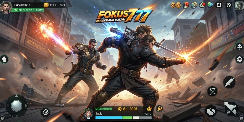 Screenshot gameplay FOKUS777 menampilkan pertempuran yang mendebarkan.
