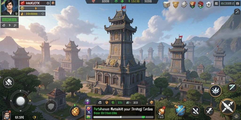 Tampilan screenshot HAIKUOTK menunjukkan aksi seru dalam pertahanan menara.
