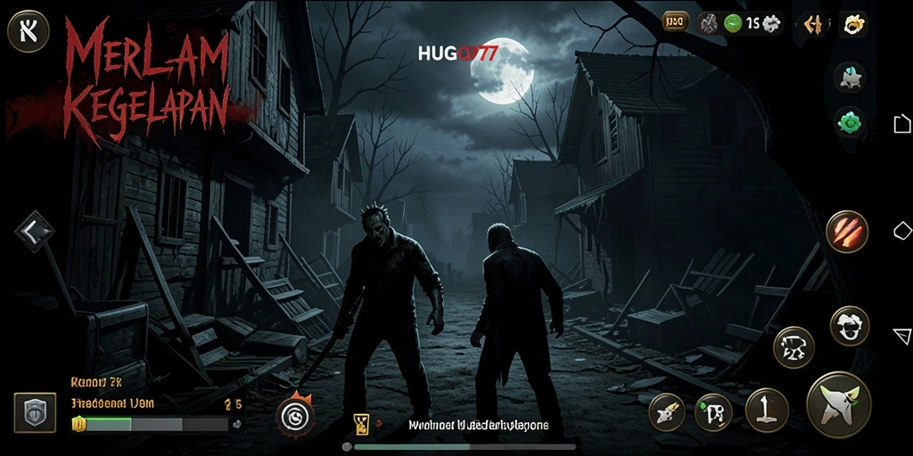 Screenshot HUGO77 menampilkan aksi menegangkan saat melawan makhluk Horror.