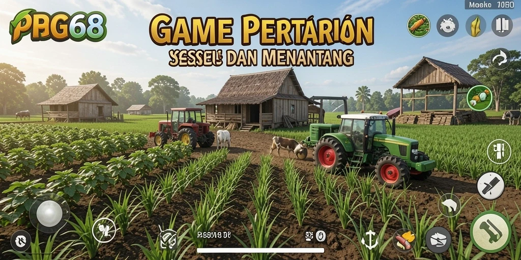 Screenshot gameplay PGG68 menampilkan pertanian yang rimbun dan penuh warna.