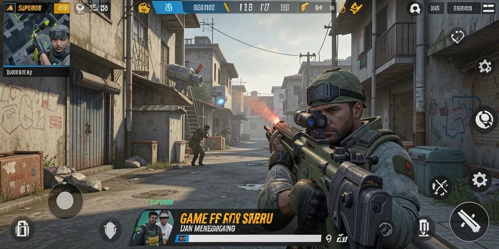 Screenshot gameplay SUPER88 yang memperlihatkan aksi seru dalam pertempuran FPS.